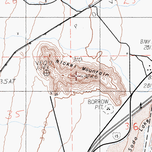 Topographic Map of Nickel Mountain, CA