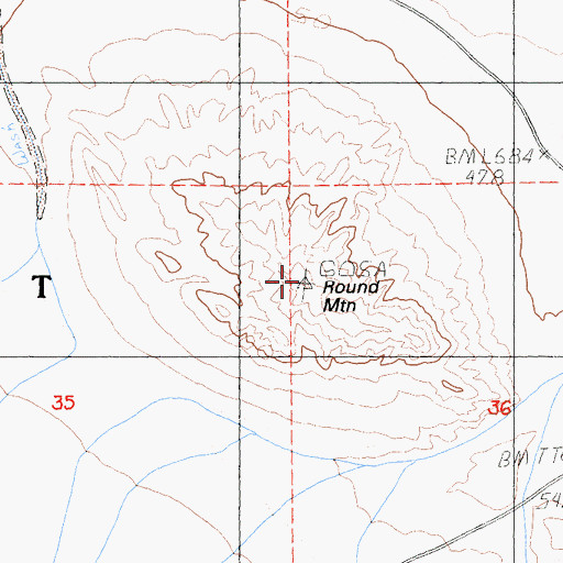 Topographic Map of Round Mountain, CA