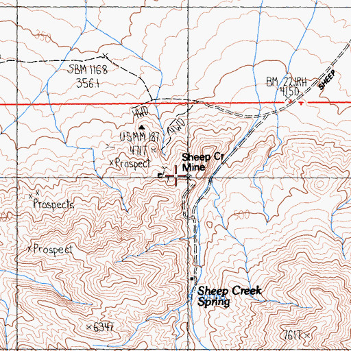 Topographic Map of Sheep Creek Mine, CA