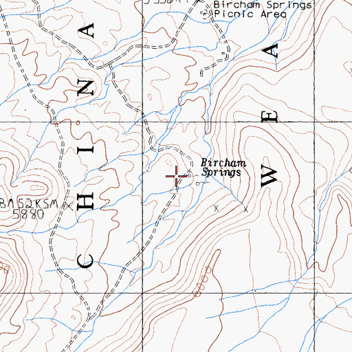 Topographic Map of Bircham Springs, CA