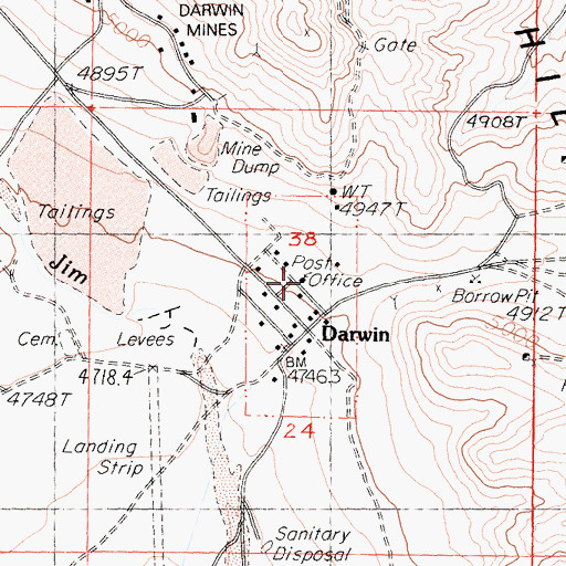 Topographic Map of Darwin Post Office, CA