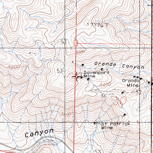 Topographic Map of Davenport Mine, CA