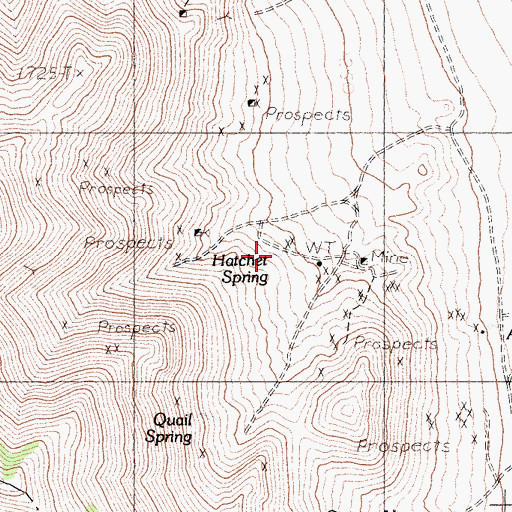 Topographic Map of Hatchet Spring, CA