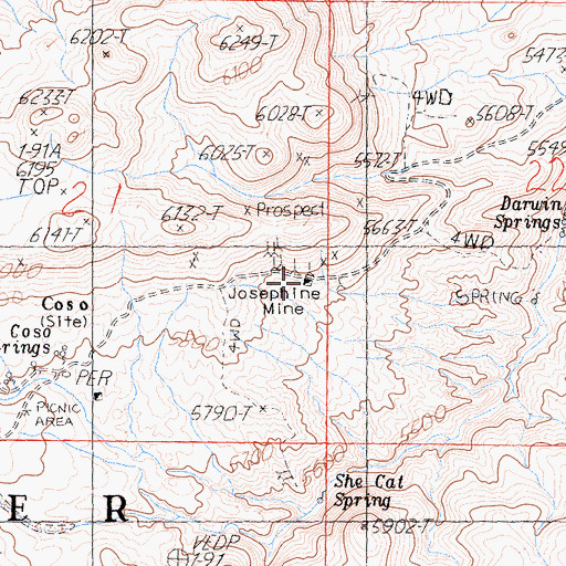 Topographic Map of Josephine Mine, CA