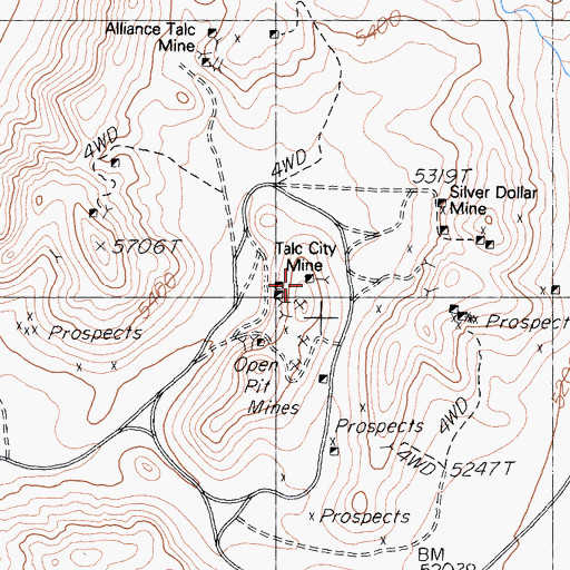 Topographic Map of Talc City Mine, CA