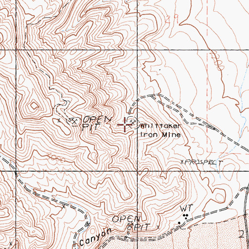 Topographic Map of Whittaker Iron Mine, CA