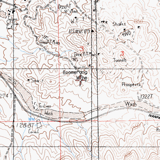 Topographic Map of Boomerang Mine, CA