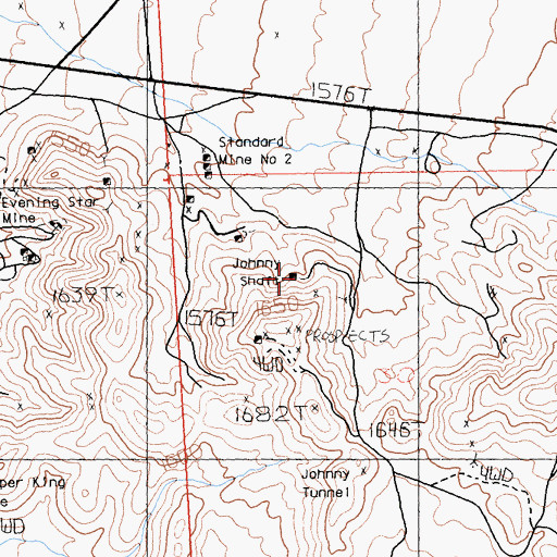 Topographic Map of Johnny Shaft, CA