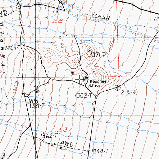Topographic Map of Kewanee Mine, CA