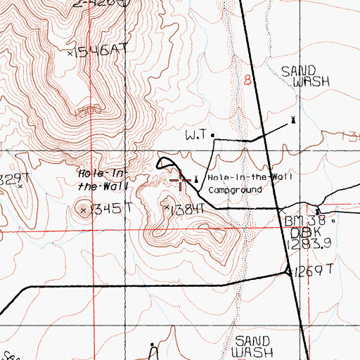 Topographic Map of Hole-in-the-Wall Campground, CA