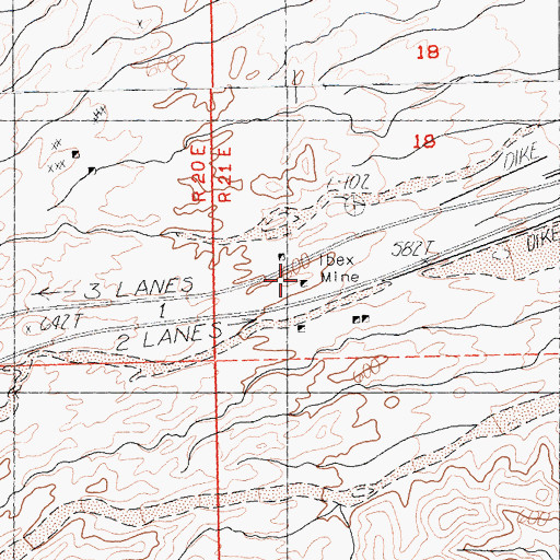 Topographic Map of Ibex Mine, CA