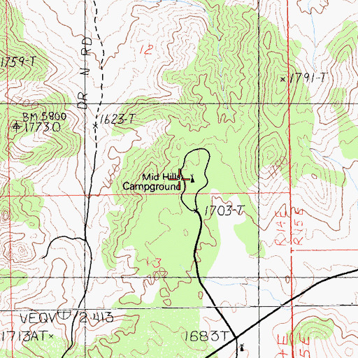 Topographic Map of Mid Hills Campground, CA