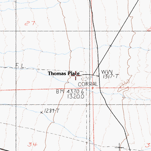Topographic Map of Thomas Place, CA