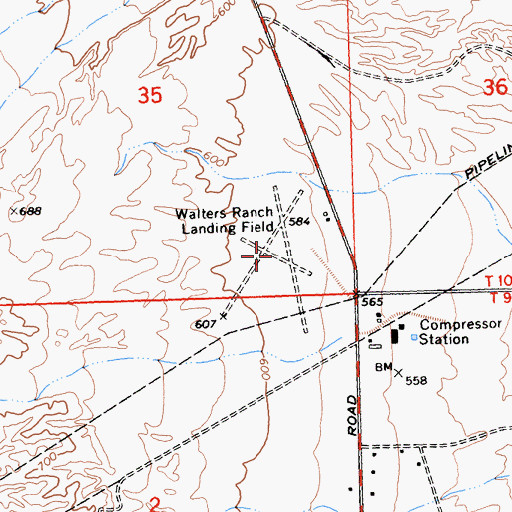 Topographic Map of Walters Ranch Landing Field (historical), CA
