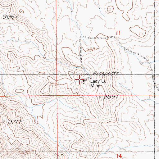 Topographic Map of Lady Lu Mine, CA