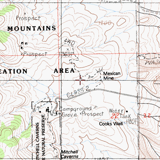 Topographic Map of Providence Mountains State Recreation Area, CA