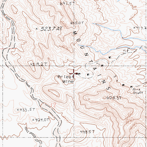 Topographic Map of Priest Mine, CA
