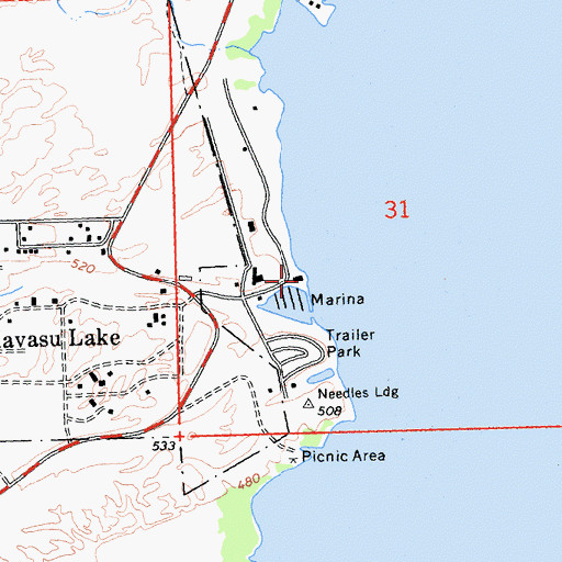 Topographic Map of Needles Boat Landing, CA