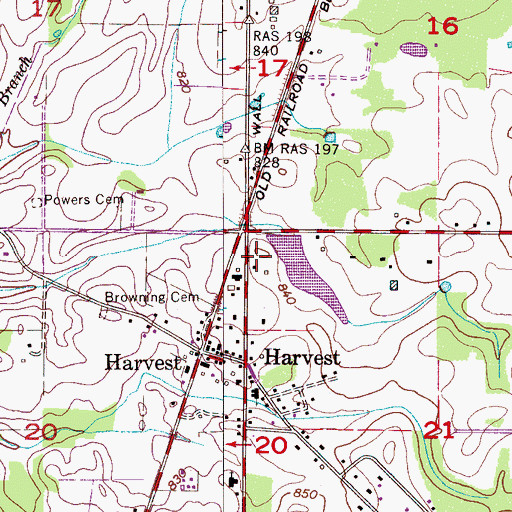 Topographic Map of Harvest Post Office, AL