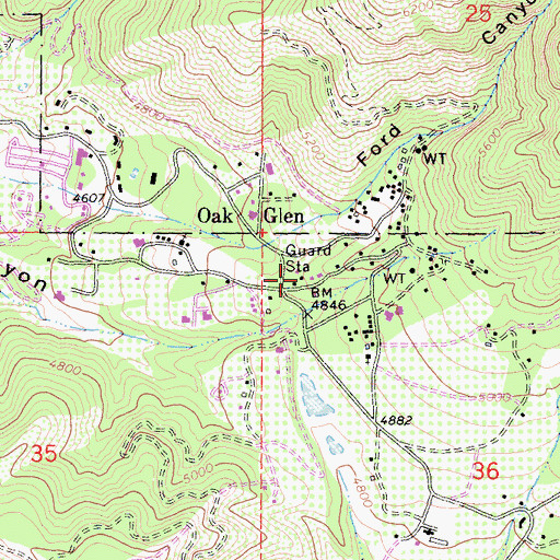 Topographic Map of Oak Glen Ranger Station, CA