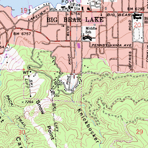 Topographic Map of Pine Knot Ranger Station (historical), CA
