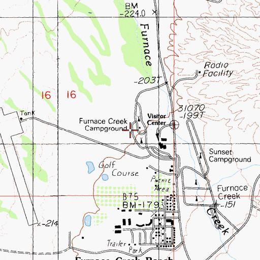 Topographic Map of Furnace Creek Campground, CA