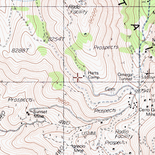 Topographic Map of Harts Camp, CA