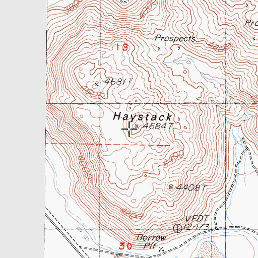 Topographic Map of Haystack, CA