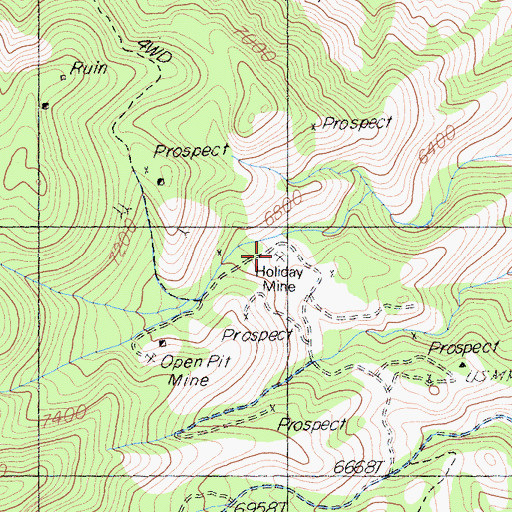 Topographic Map of Holiday Mine, CA