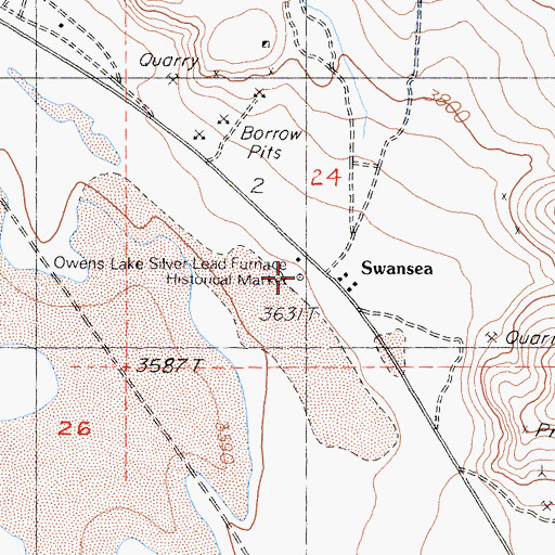 Topographic Map of Owens Lake-Silver Lead Furnace Historical Marker, CA