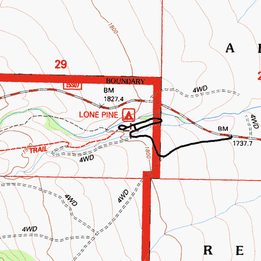 Topographic Map of Lone Pine Campground, CA
