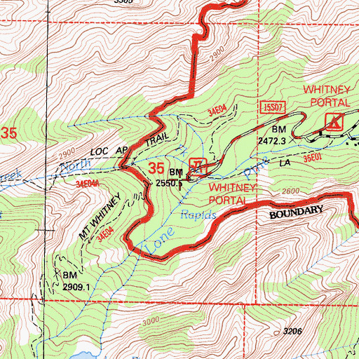 Topographic Map of Whitney Portal Picnic Area, CA