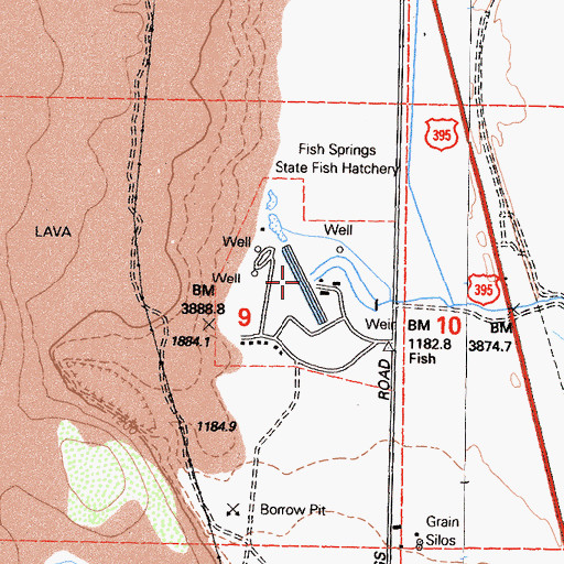 Topographic Map of Fish Springs State Fish Hatchery, CA