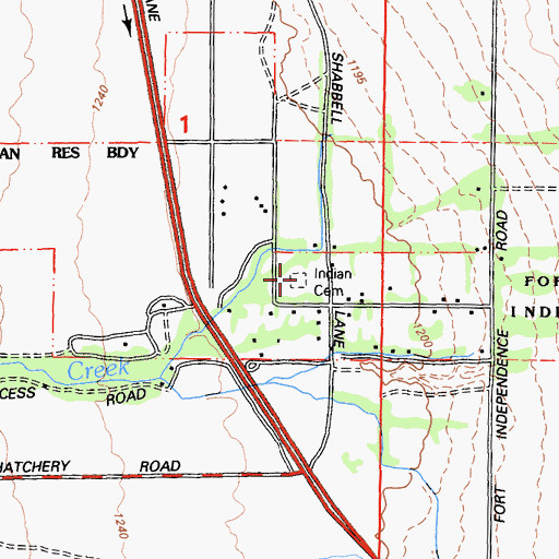 Topographic Map of Indian Cemetery, CA