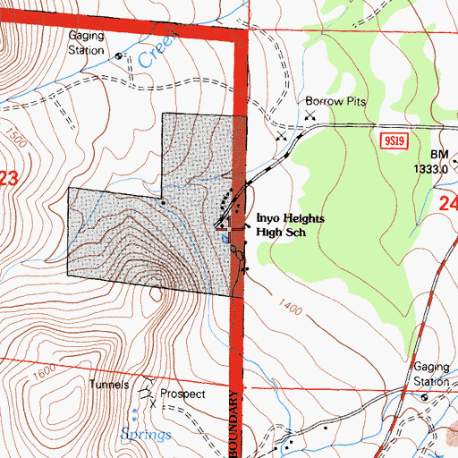 Topographic Map of Inyo Heights High School, CA