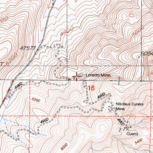 Topographic Map of Loretto Mine, CA