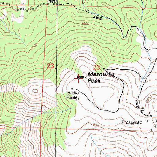 Topographic Map of Mazourka Peak, CA