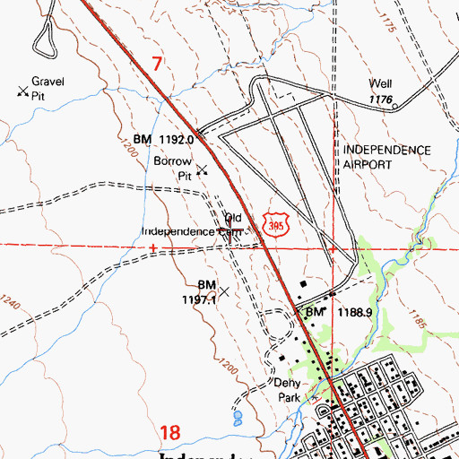 Topographic Map of Old Independence Cemetery, CA