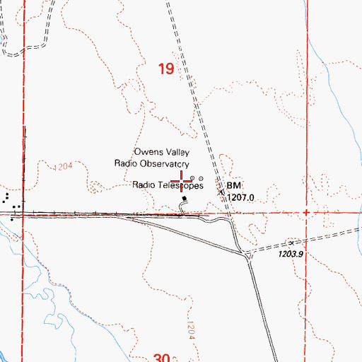 Topographic Map of Owens Valley Radio Observatory, CA