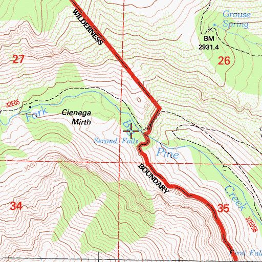 Topographic Map of Second Falls, CA