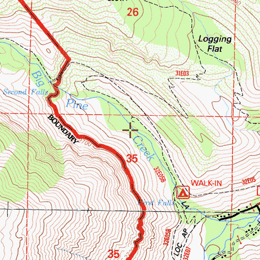 Topographic Map of Second Falls Campground, CA