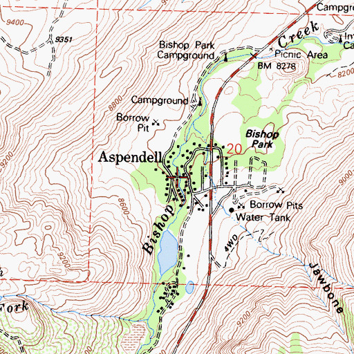 Topographic Map of Aspendell, CA