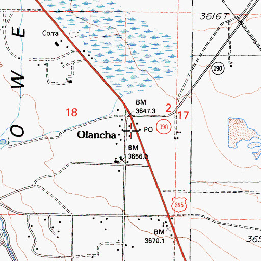 Topographic Map of Olancha Post Office, CA