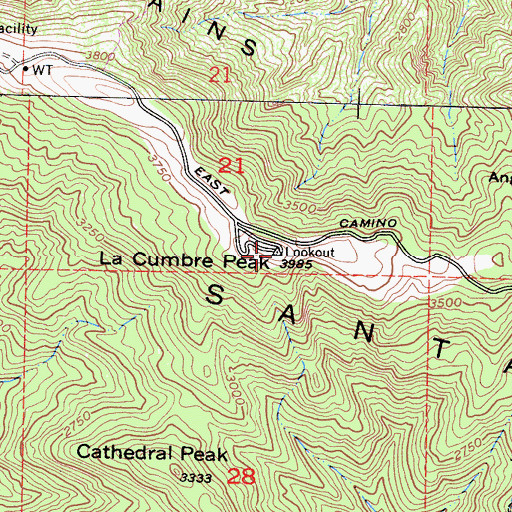 Topographic Map of Santa Ynez Mountains, CA