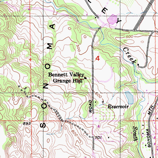 Topographic Map of Bennett Valley Grange Hall, CA