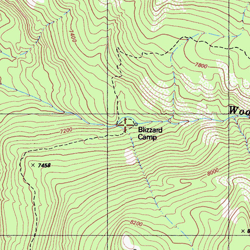 Topographic Map of Blizzard Camp, CA