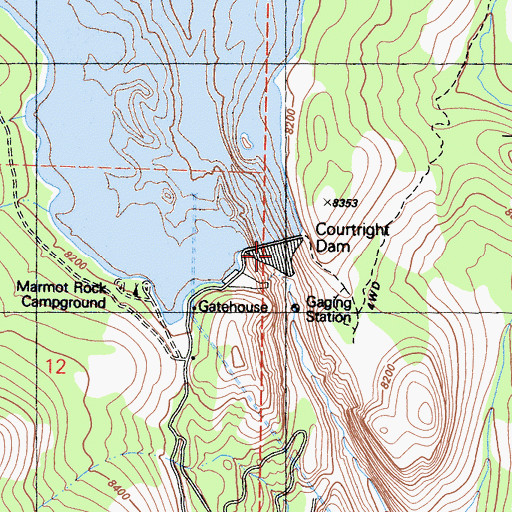 Topographic Map of Courtright Dam, CA