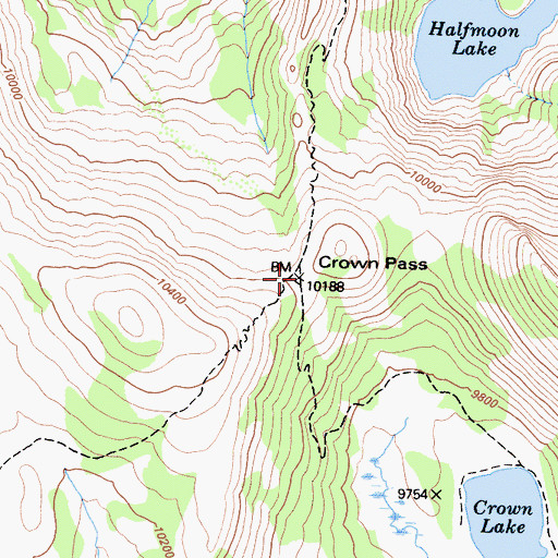 Topographic Map of Crown Pass, CA