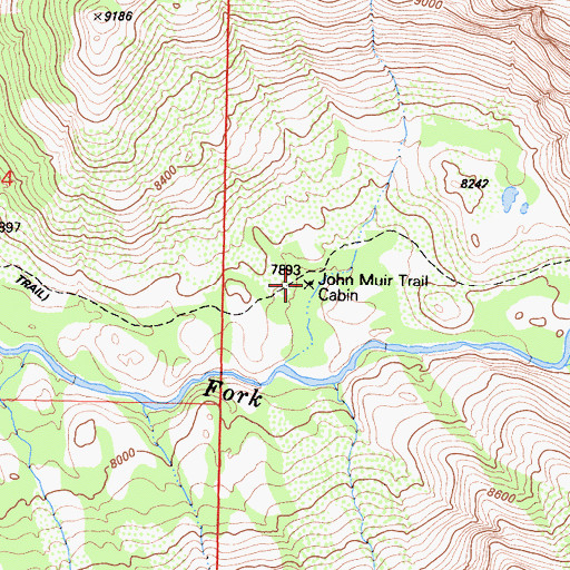 Topographic Map of John Muir Trail Cabin, CA