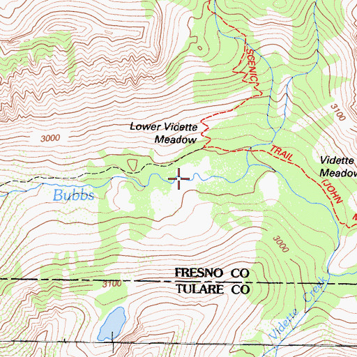 Topographic Map of Lower Vidette Meadow, CA